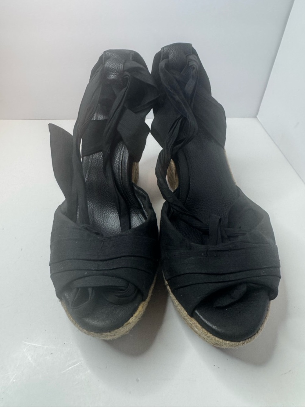 UGG Black Espadrille Wedge Sandals with Ankle Wrap Women's Size 8.5